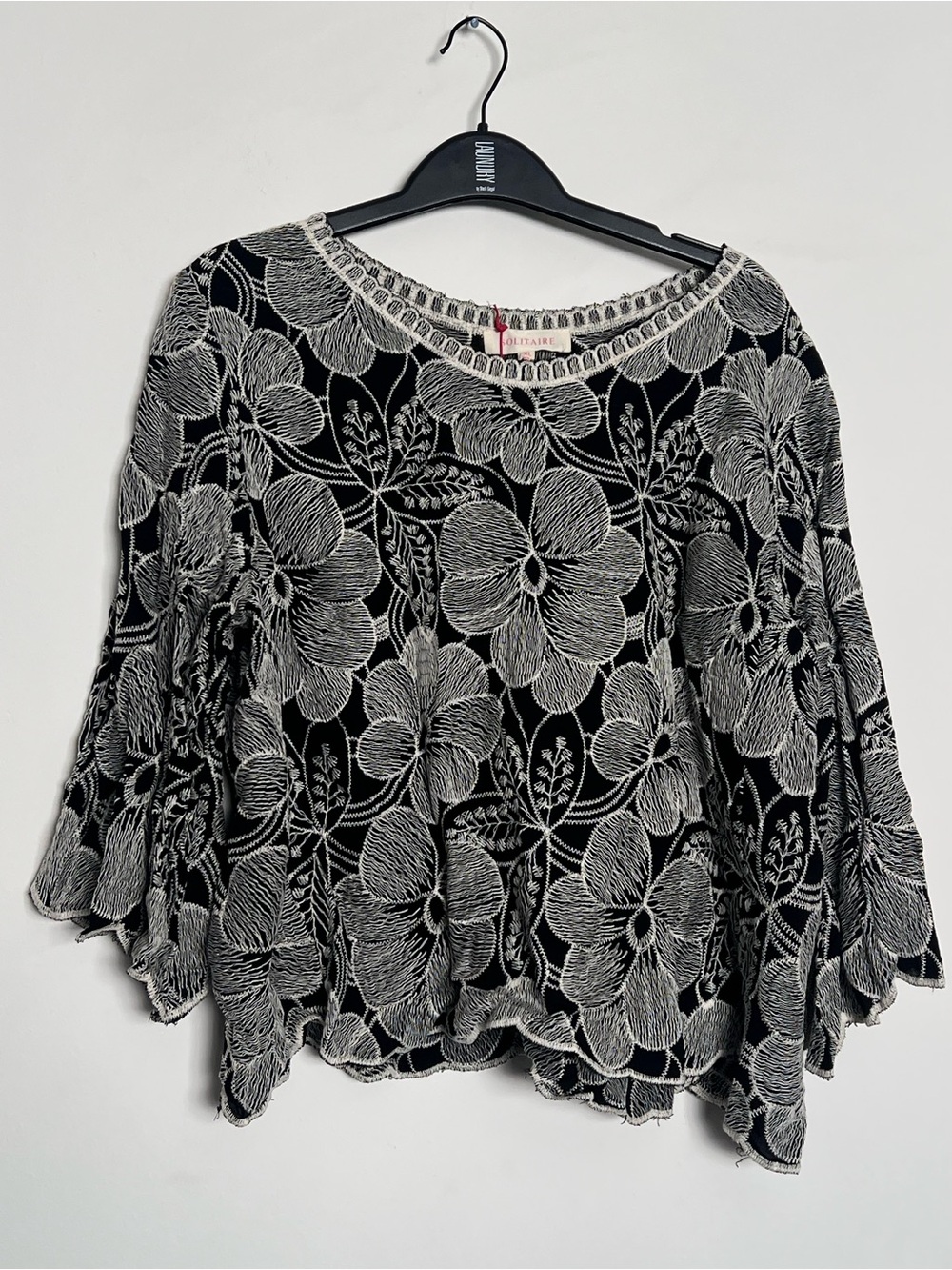 Black & White Floral Crochet Knit Top by Solitare - NWT - XL